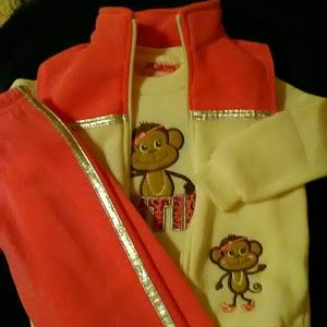 Girl's pink and cream monkey vest set. NWOT